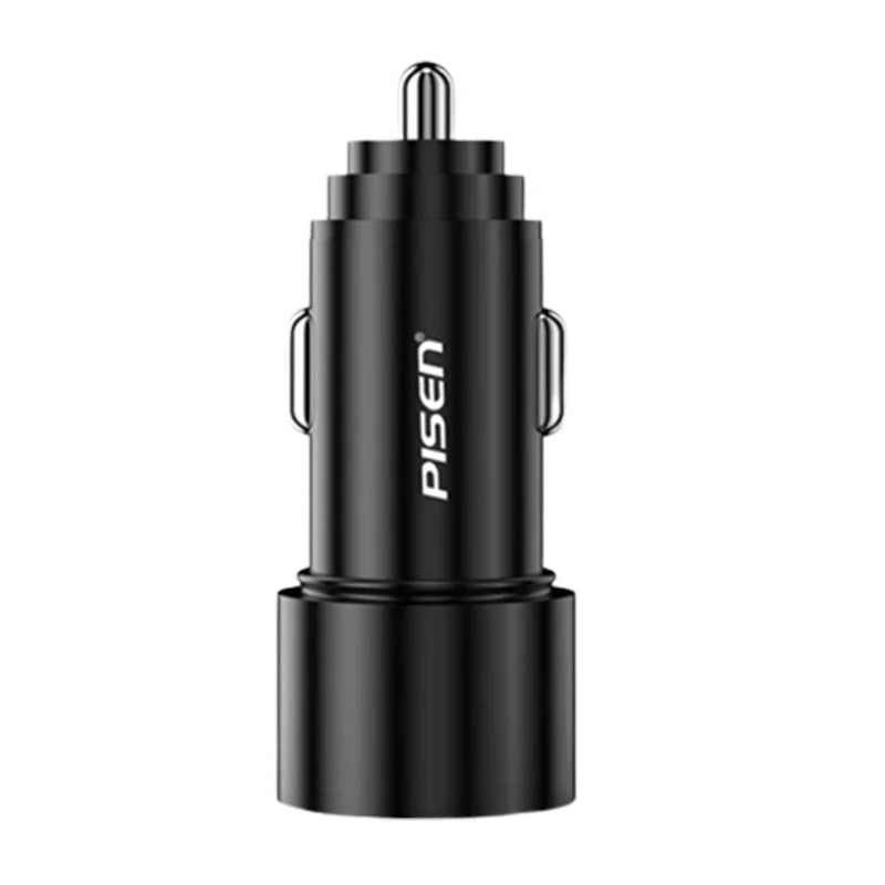 PISEN Metal Dual USB-C & USB-A PD + QC Fast car charger 36W (Black)