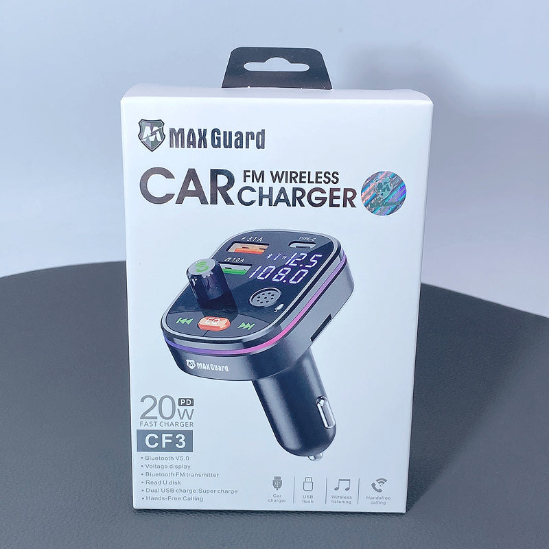 Car Charger dual USB-A and Type-C port Maxguard PD 20W Wireless FM & Charger