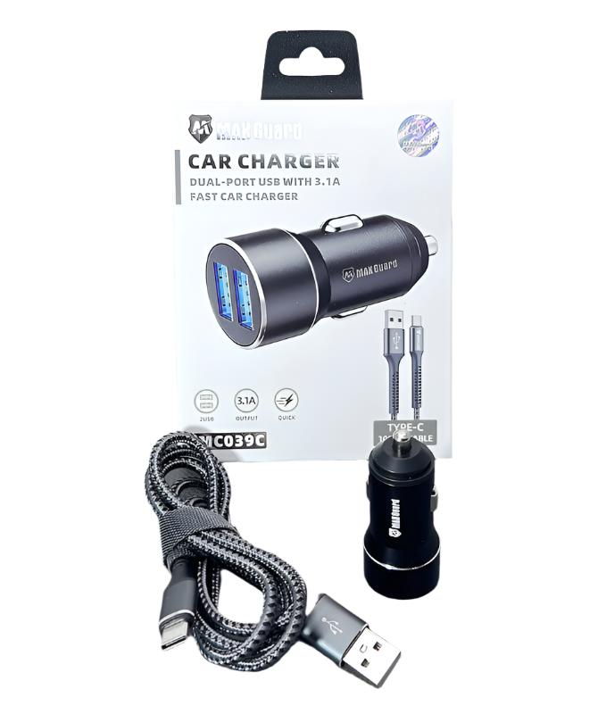Car Charger Ciggratte port Maxguard 3.1A Fast Charger With 1M Type-C Cable