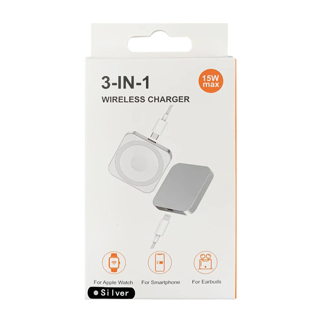 Universal 3-in-1 Wireless Charging Pad with Magnetic Portable - Silver