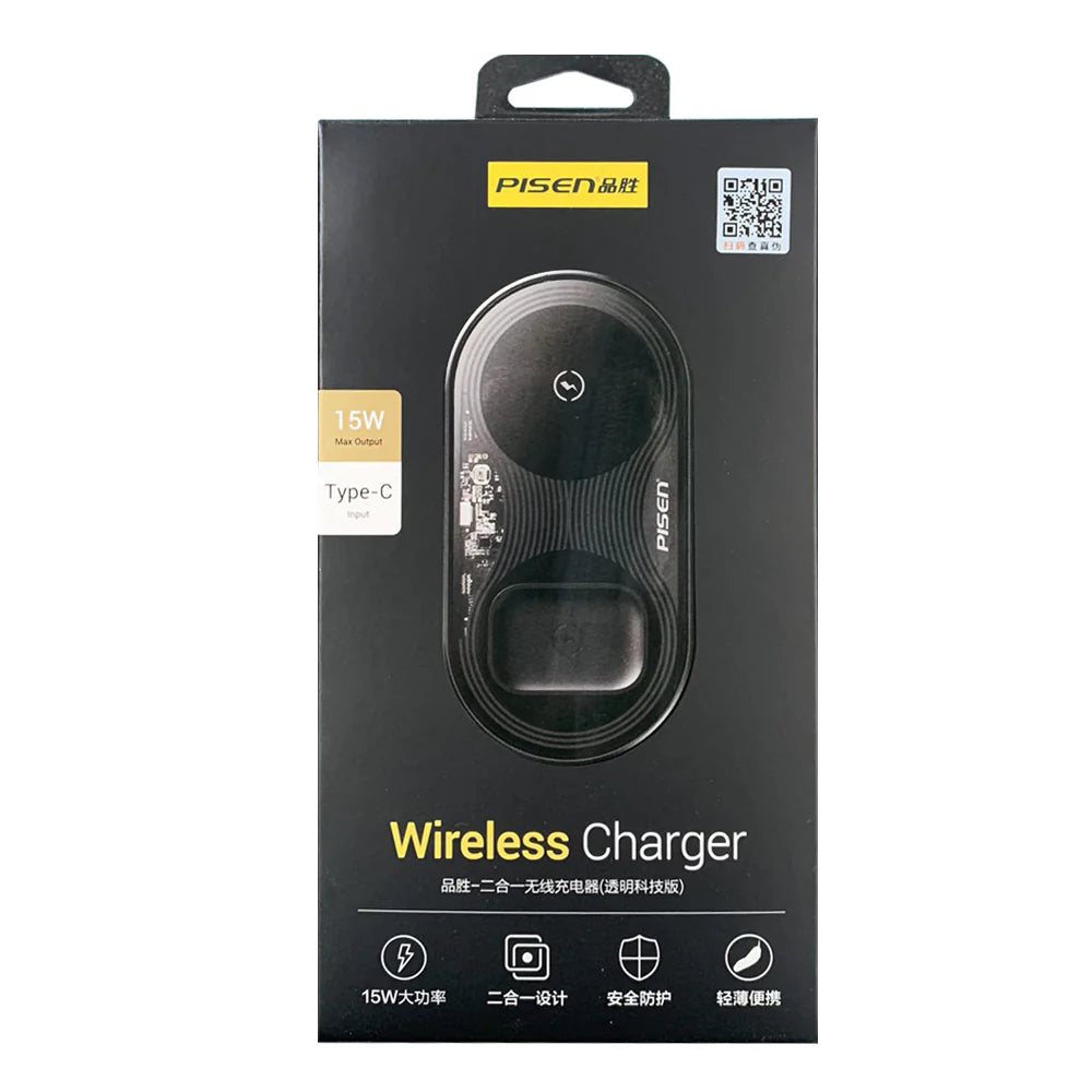 Pisen-2-in-1 Wireless Fast Charger (Transparent Technology Version) (XY-C18/Black)