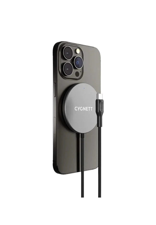 Cygnett 15W Magnetic Wireless charger with Charging Cable - Black 1.2M