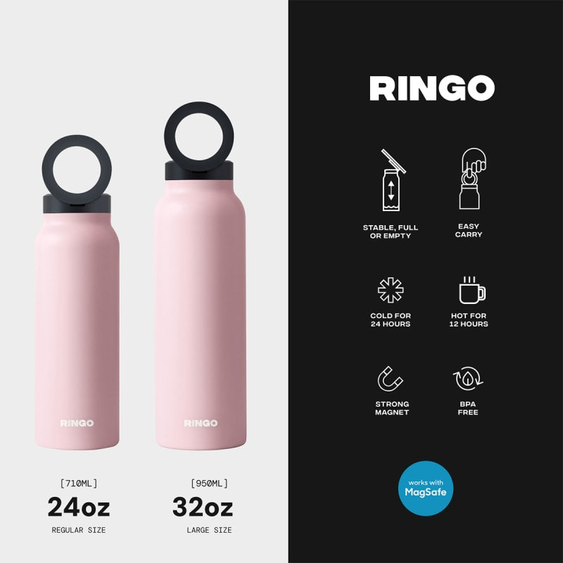 Ringo Water Bottle with Magnetic Phone Mount - Pink -710ml (24oz)
