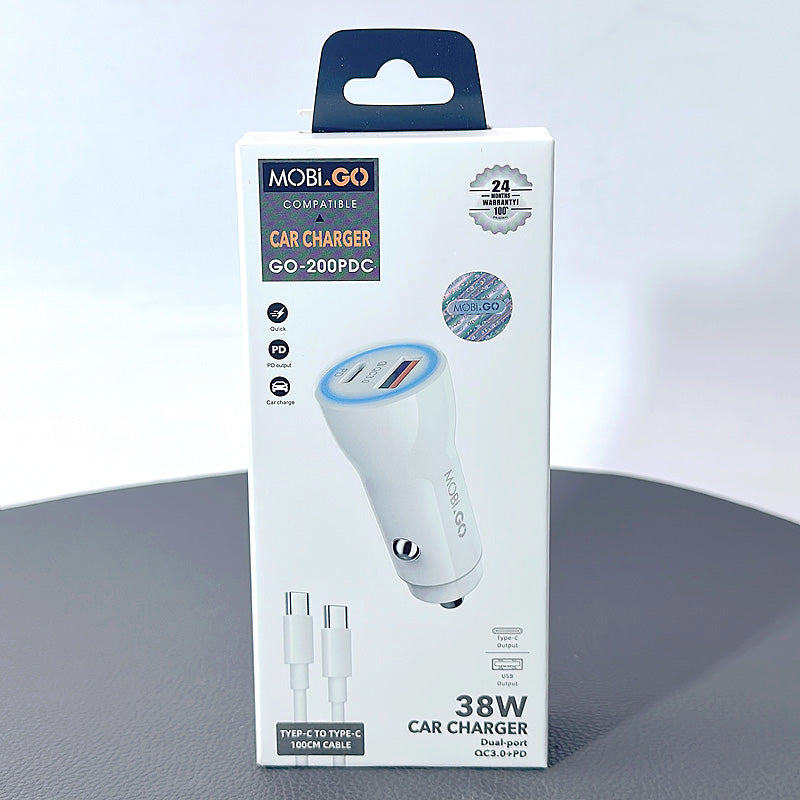 Ciggratte port Mobigo PD 38W Car Fast Charger With Type-C To Type-C Cable