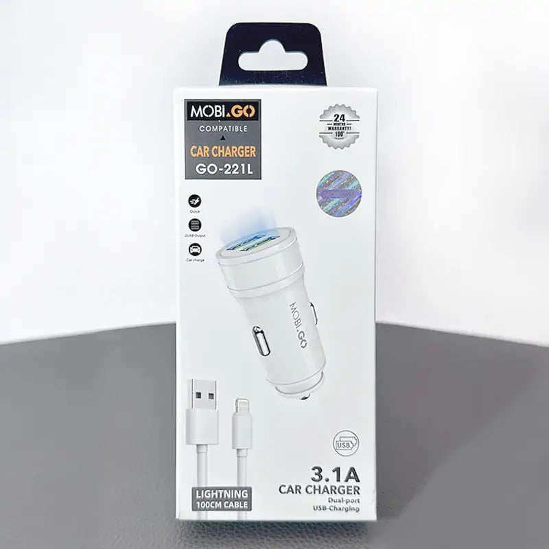 Universal Mobigo Dual USB Fast Ciggratte Port Car Fast Charger With iPhone Cable