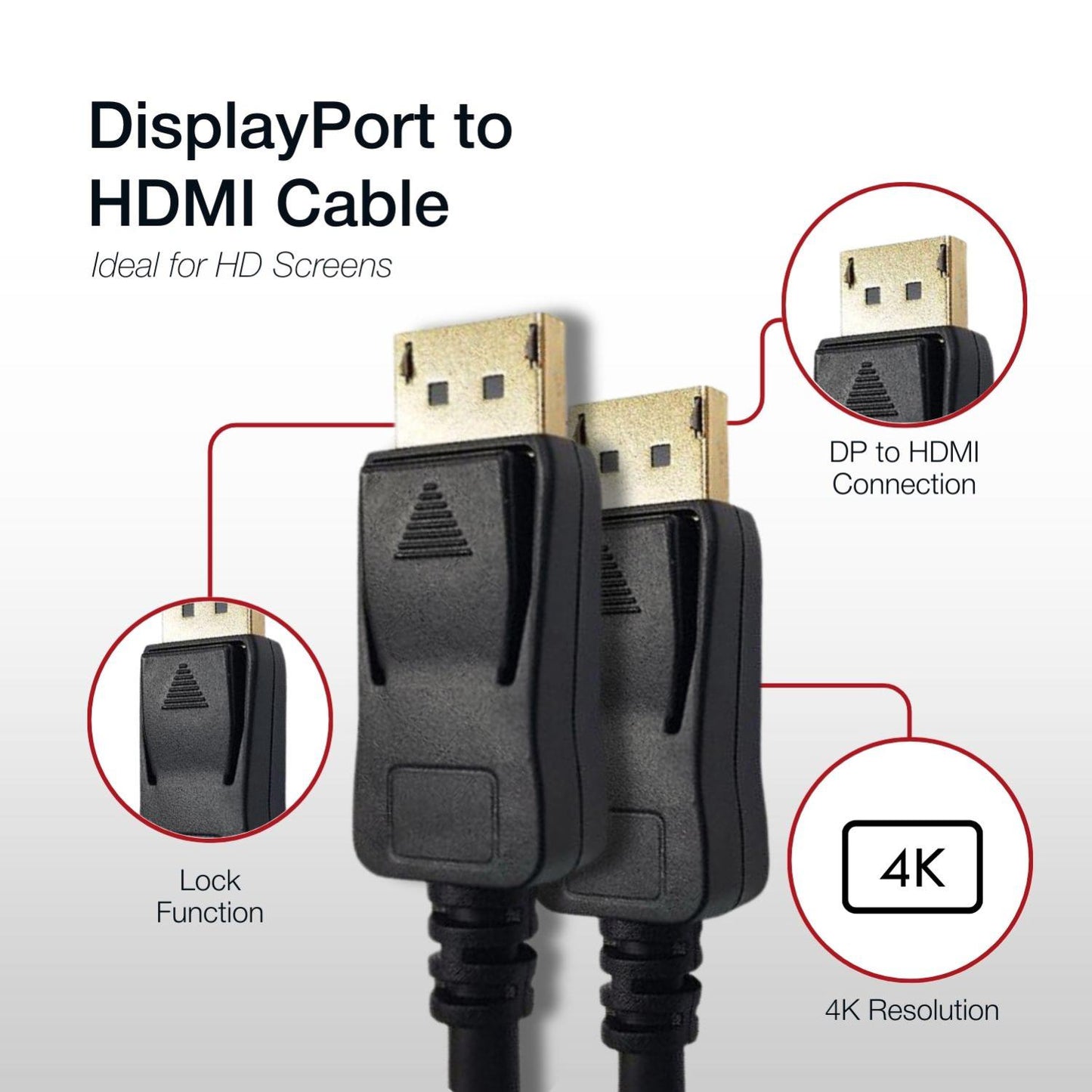 Shintaro 2m DisplayPort to HDMI Cable - 4K at 120Hz, HDMI V2 Compatible, High Bandwidth Video