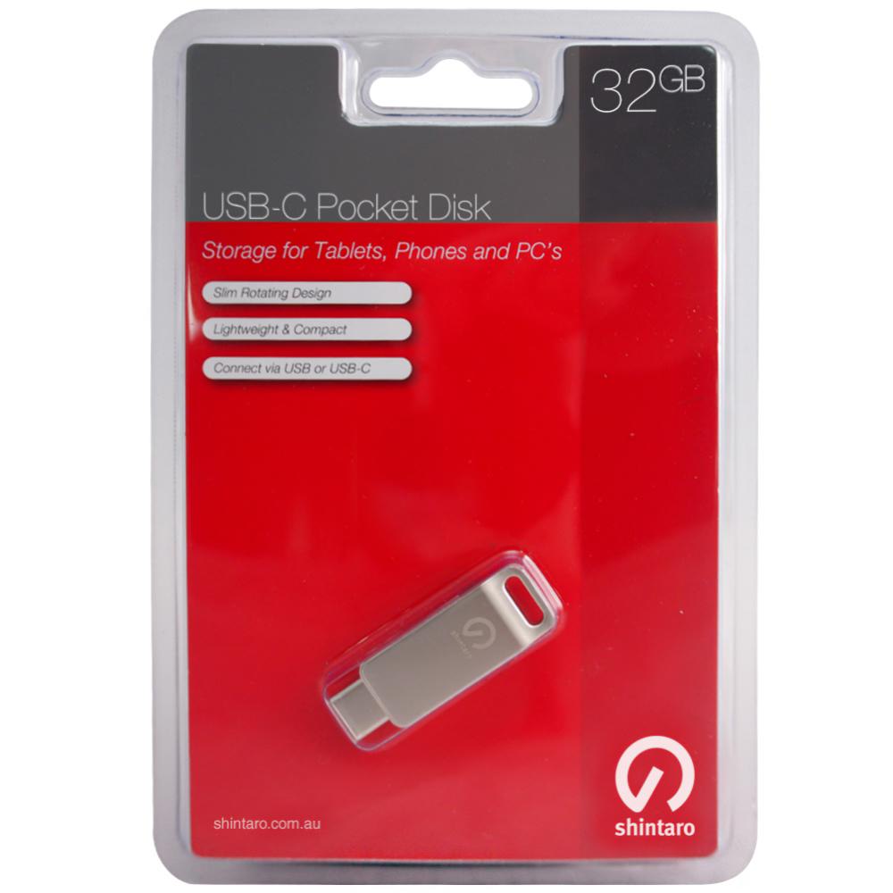 Shintaro 128GB Mini Dual Port Pocket Disk Drive - High-Speed Dual USB-C & USB-A, USB 3.0 Portable Storage
