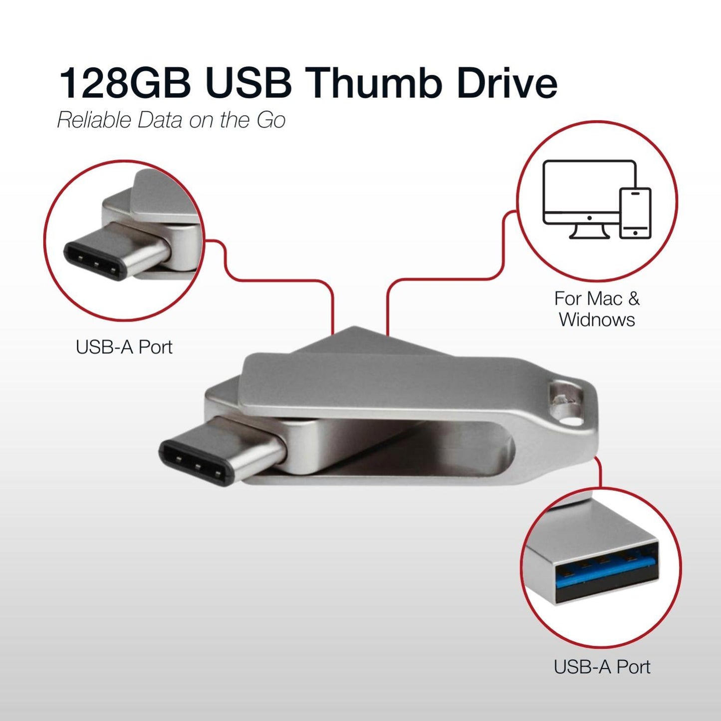 Shintaro 128GB Mini Dual Port Pocket Disk Drive - High-Speed Dual USB-C & USB-A, USB 3.0 Portable Storage