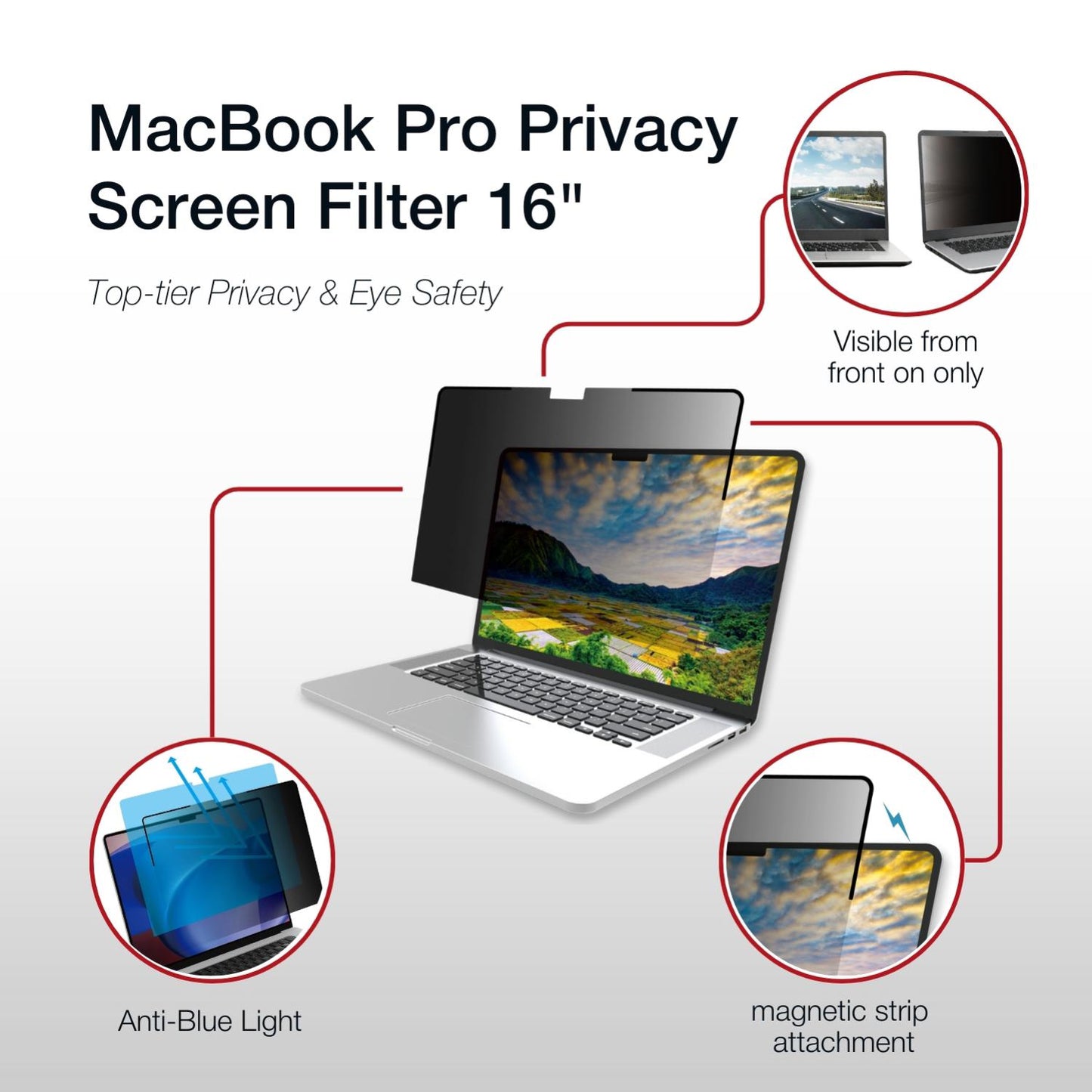 Shintaro Privacy Screen Filter 16" for MacBookPro with Magnetic Strips, Anti-glare & Blue Light Filter