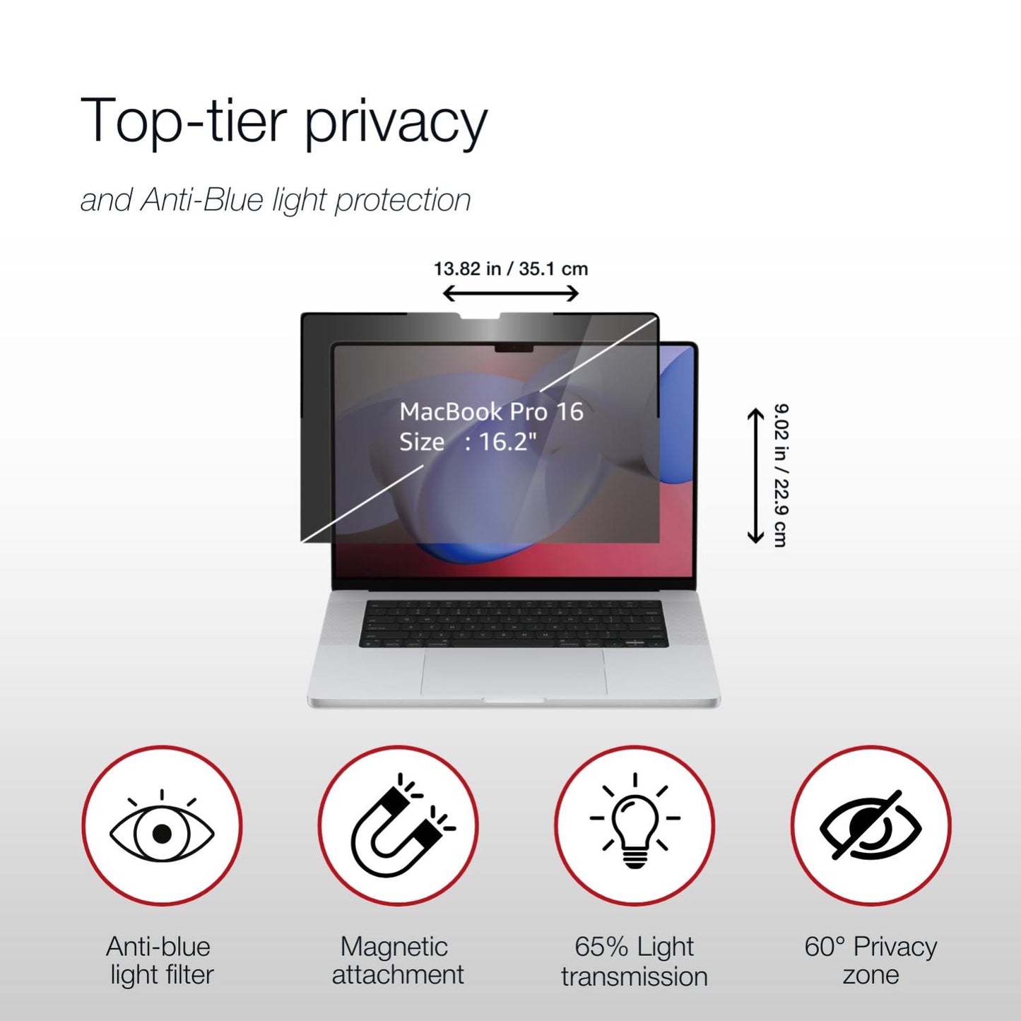 Shintaro Privacy Screen Filter 16" for MacBookPro with Magnetic Strips, Anti-glare & Blue Light Filter