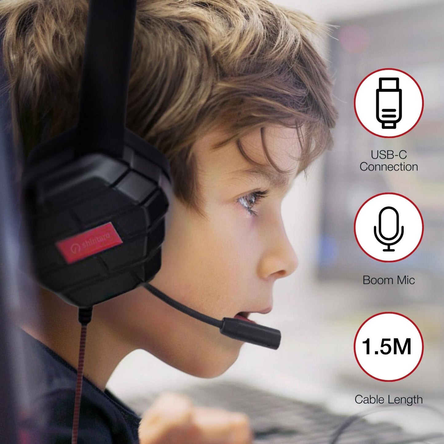 Shintaro Rugged Kids Headsets with Mic, Enhanced USB-C One Piece Mo, Twistable Headband, Adjustable, 40mm Driver for Smartphones, Tablets, and PC