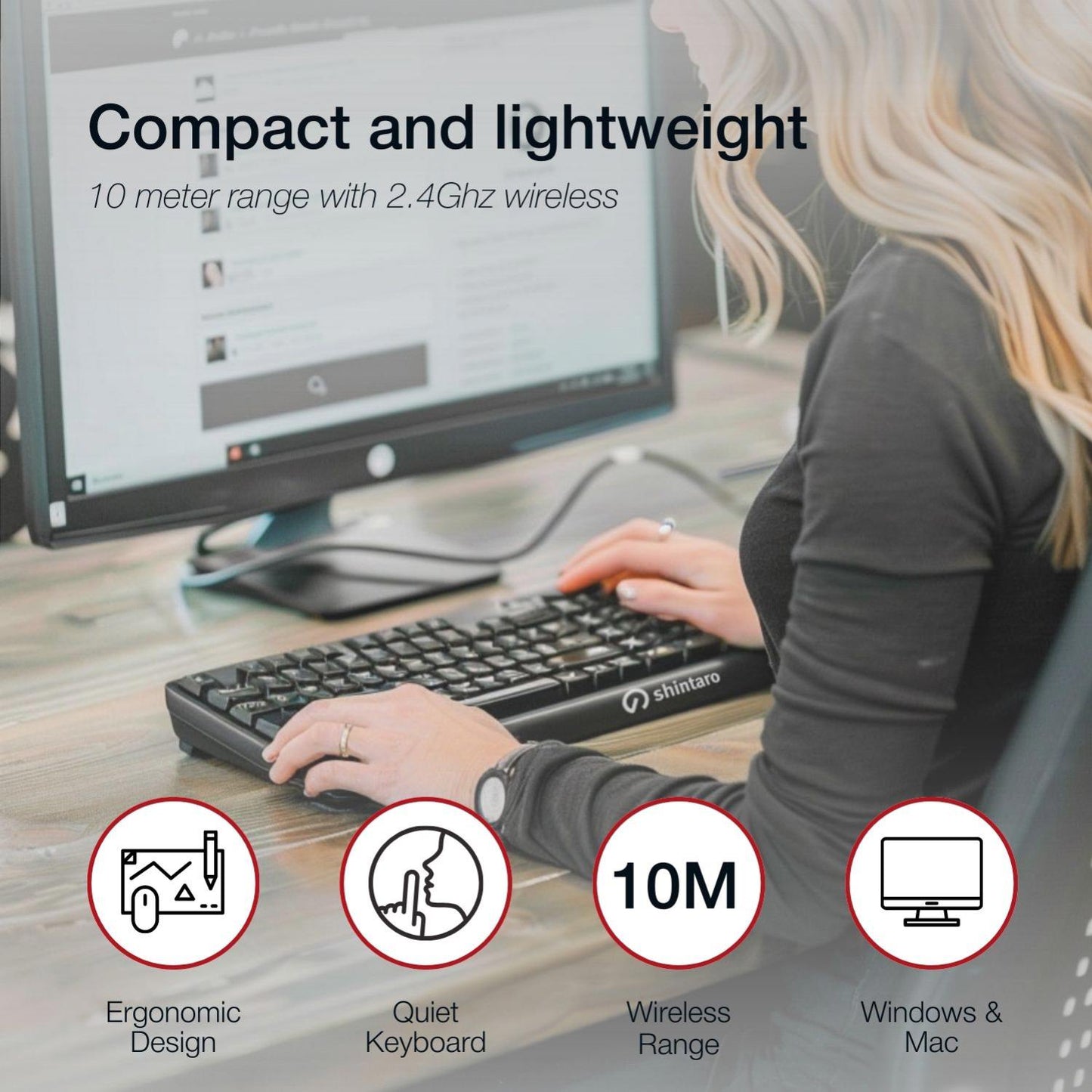 Shintaro Wireless Keyboard & Mouse Combo - Compact, Spill-Resistant, 10m Range, Precision Tracking