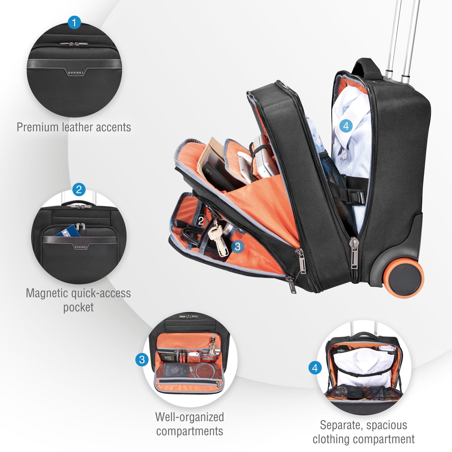 Everki Journey Laptop Trolley Rolling Briefcase 11-Inch to 16-Inch Adaptable Compartment