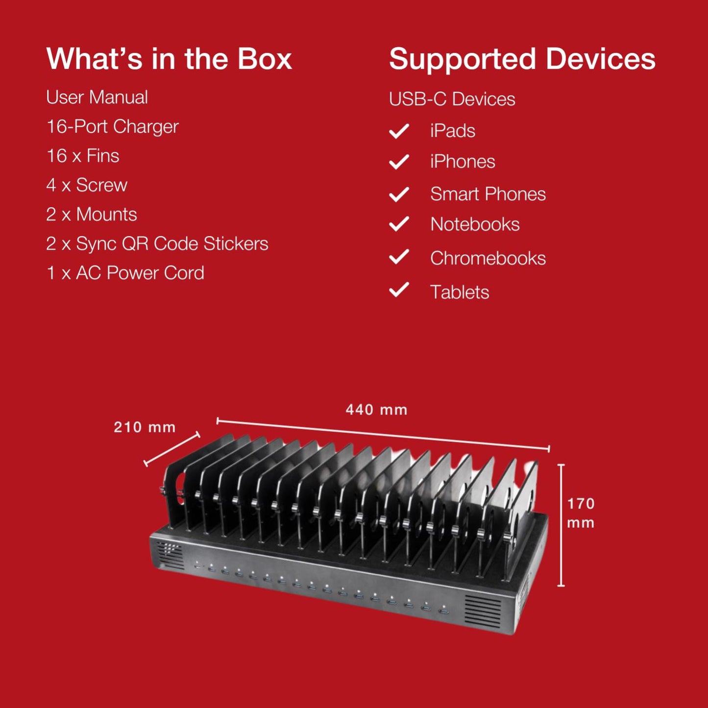 Shintaro 16-Port USB-C PD3.0 1000W GaN Charging Dock for Smartphone, Tablet, & Notebook Devices & Smart Power Management via InnovateCharger App.
