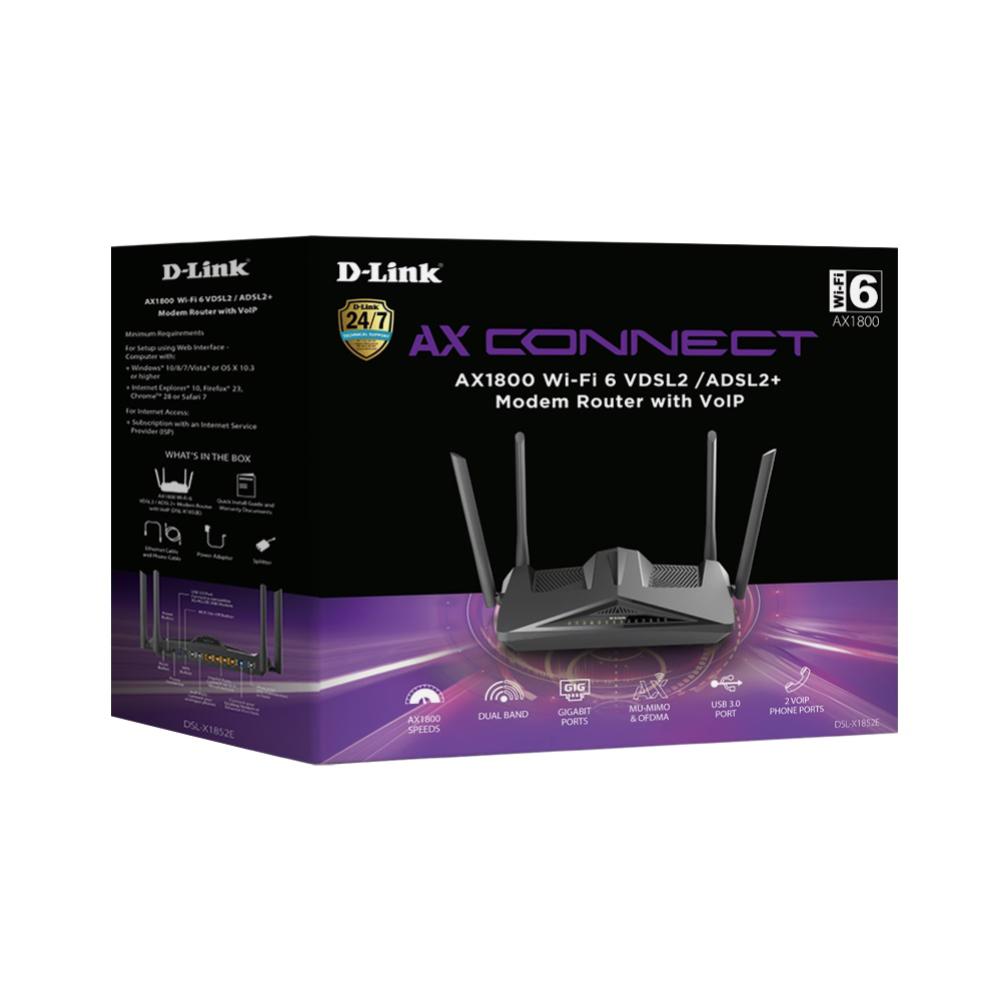 D-Link DSL-X1852E AX1800 Wi-Fi 6 ADSL2/VDSL2+ Modem Router with VoIP