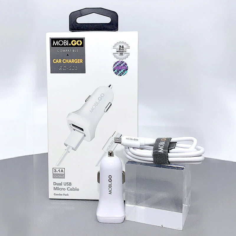 Universal Mobigo Dual USB Fast Ciggratte Port Car Fast Charger With Micro USB Cable