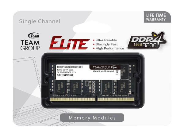 RAM From Team Group Elite 16GB 3200MHz Non-ECC DDR4 SODIMM for Laptops/AIO/Mini/Tiny