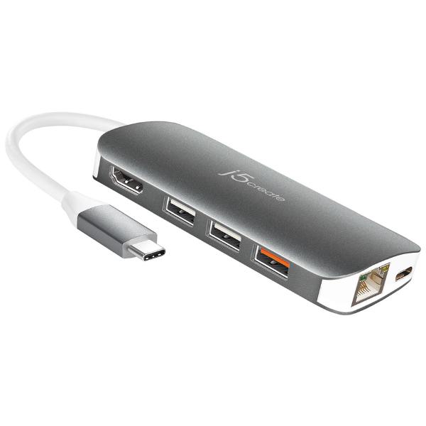 For data trannsfer J5create JCD383 USB-C Multi Adapter 9-in-1 - (USB-C to HDMI, RJ-45 Gigabit Etherner, 3 x USB-A 3.0, Micro SD Card reader, 1 x USB-C PD passthrough)