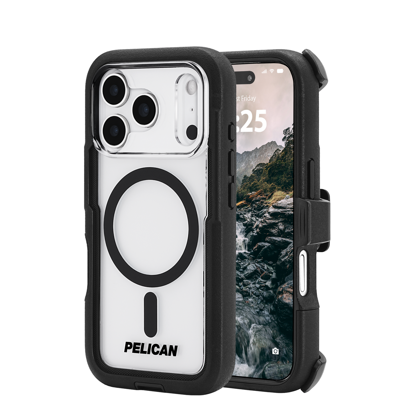 Pelican Voyager MagSafe Case with Holster for iPhone 17 Pro - Black/Clear
