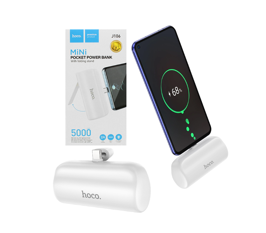 Hoco Pocket Power Bank J106 with Folding Stand Type-C 5000mAh - White