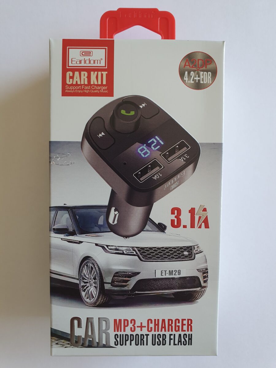 Earldom Bluetooth 3.1A Car Kit Mp3 + Charger, Supports TF & USB Flash Black