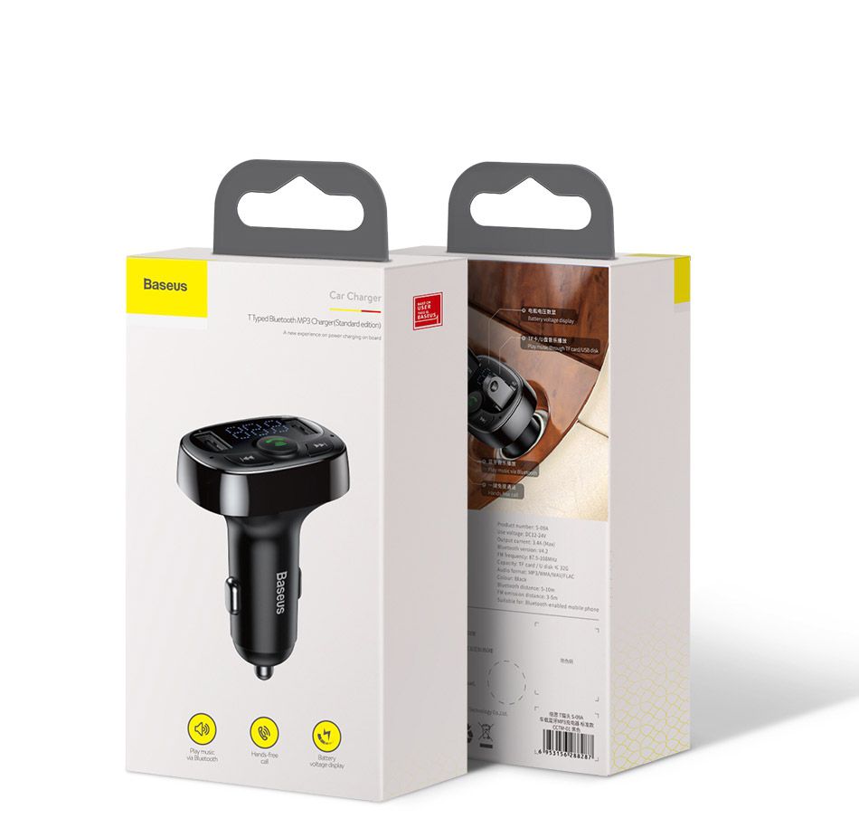 Baesus Car Bluetooth 4.2 MP3 FM Transmitter Charger 2Port SD Card Supported - Black