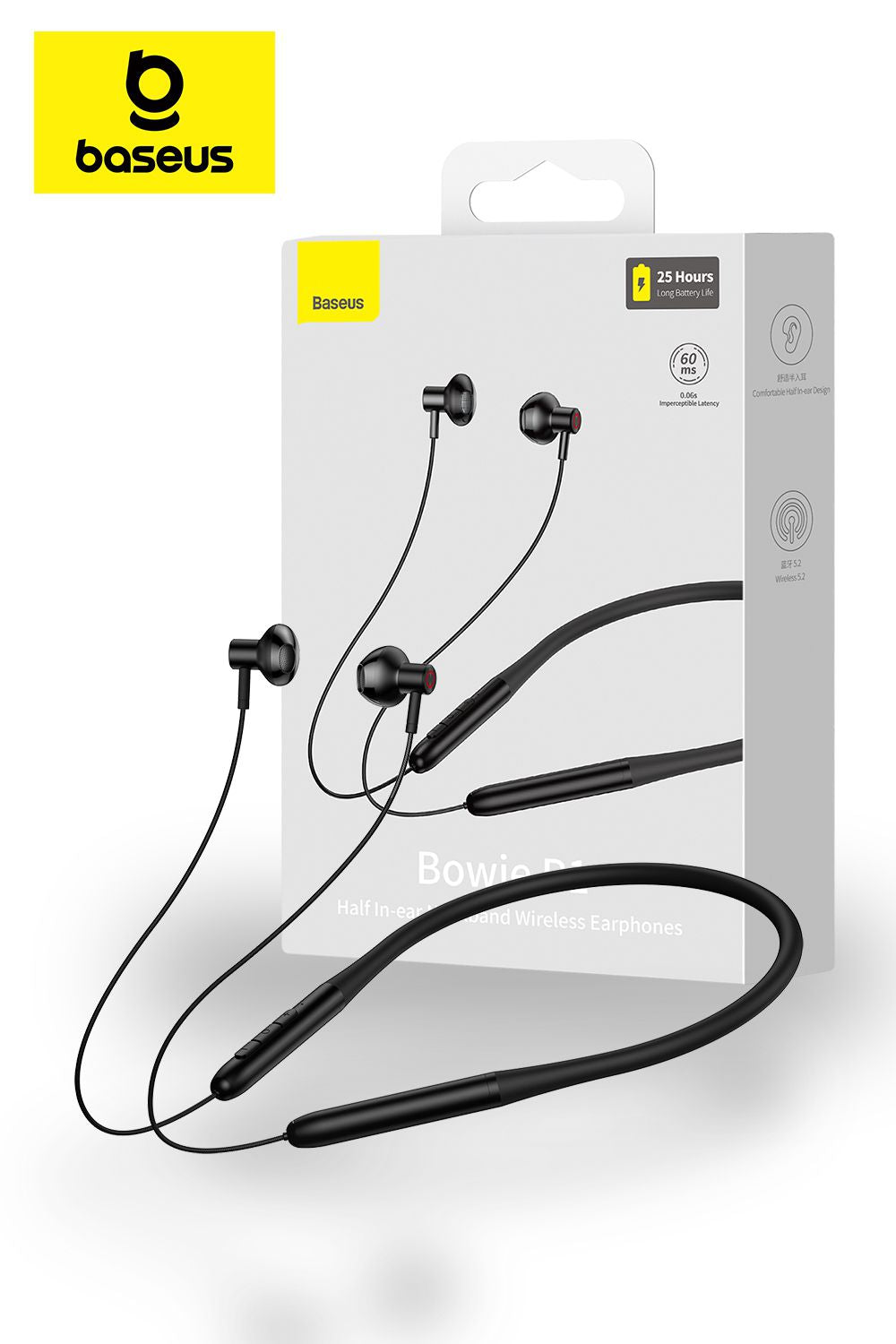 BaseusP1 Bowie Half Inear Neckband Wireless Bluetooth Earphones With Low Latency