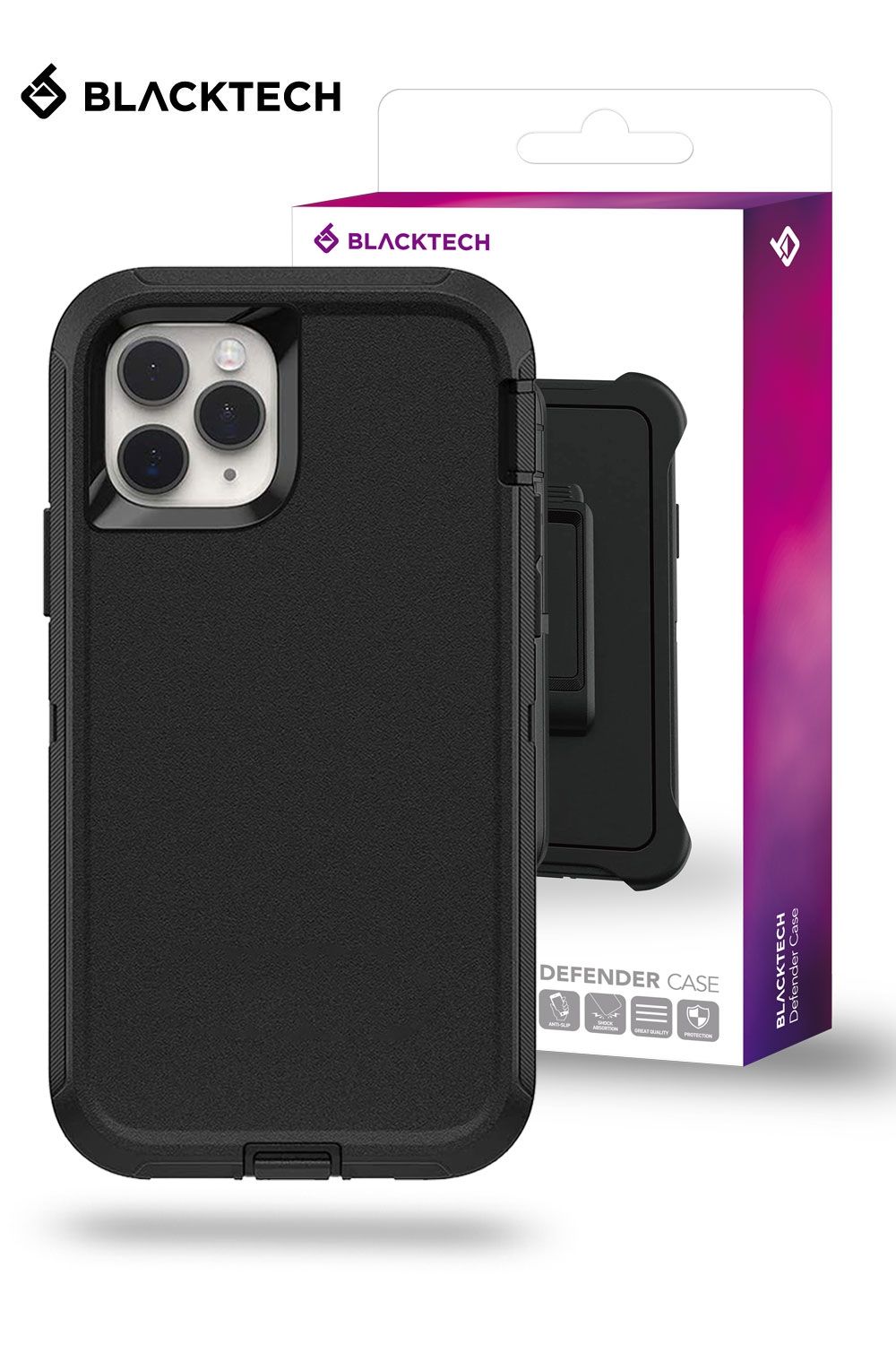 iPhone 13 BLACKTECH Defender with Separable Clip Case - Black