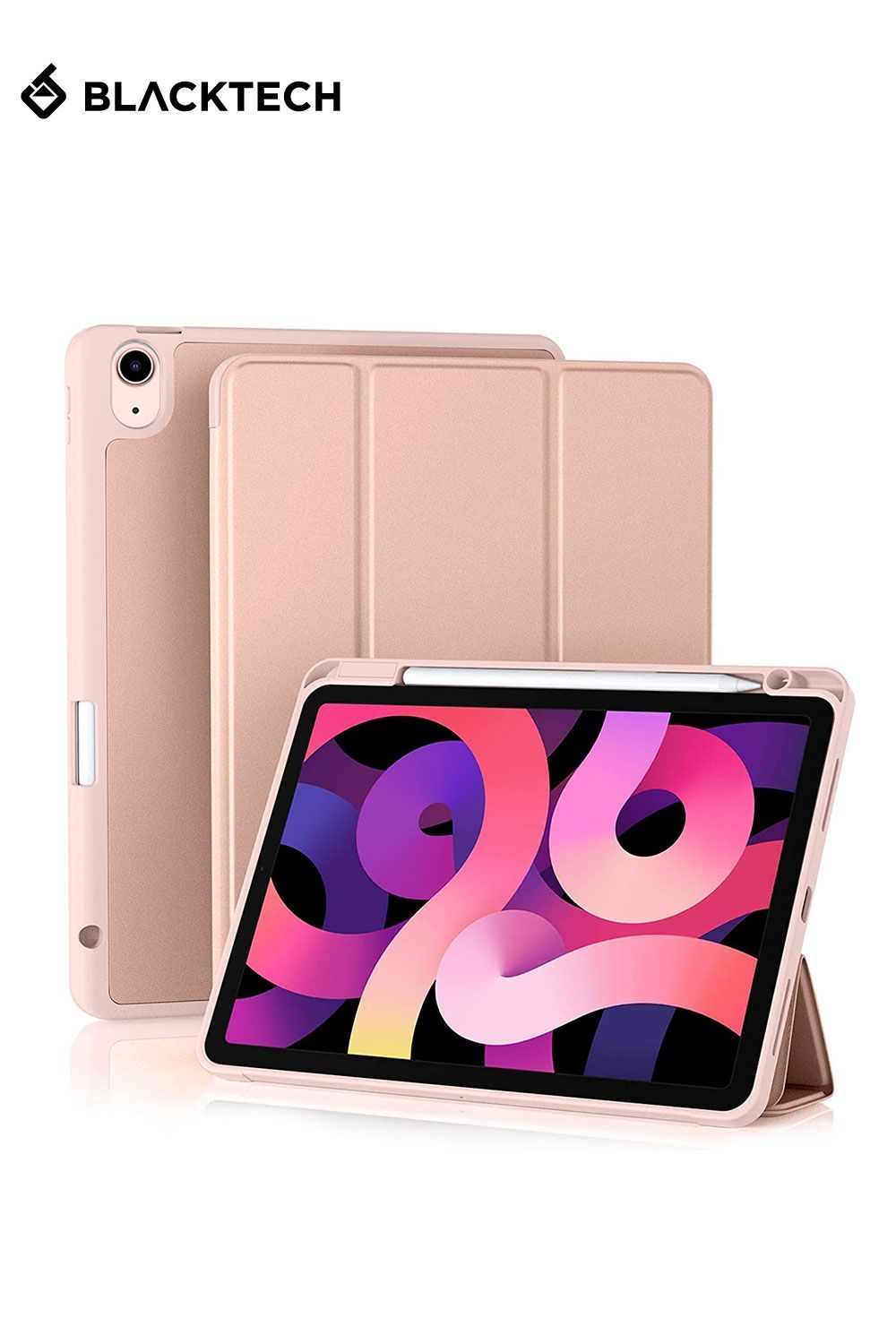 iPad Pro 12.9 3 / 4 / 5 / 6 2018-2022 BLACKTECH Smart Fold With Pencil Holder - Rose Gold