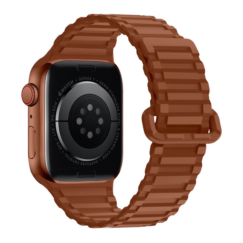 Apple Watch 38 / 40 / 41 / 42mm hoco. iWatch WA06 Flexible series military pattern magnetic silicone strap - brown