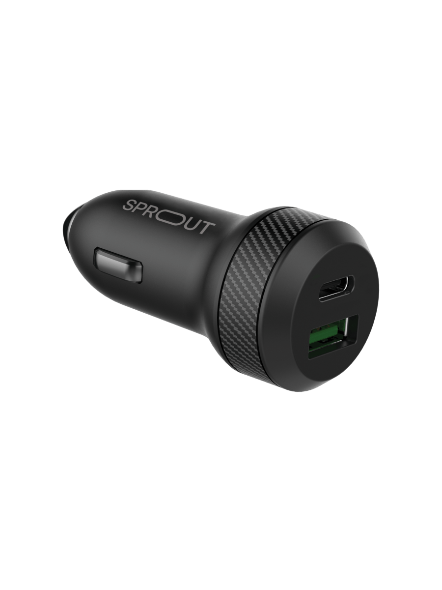 Sprout Dual Port Car Chgr QC3.0 - Black