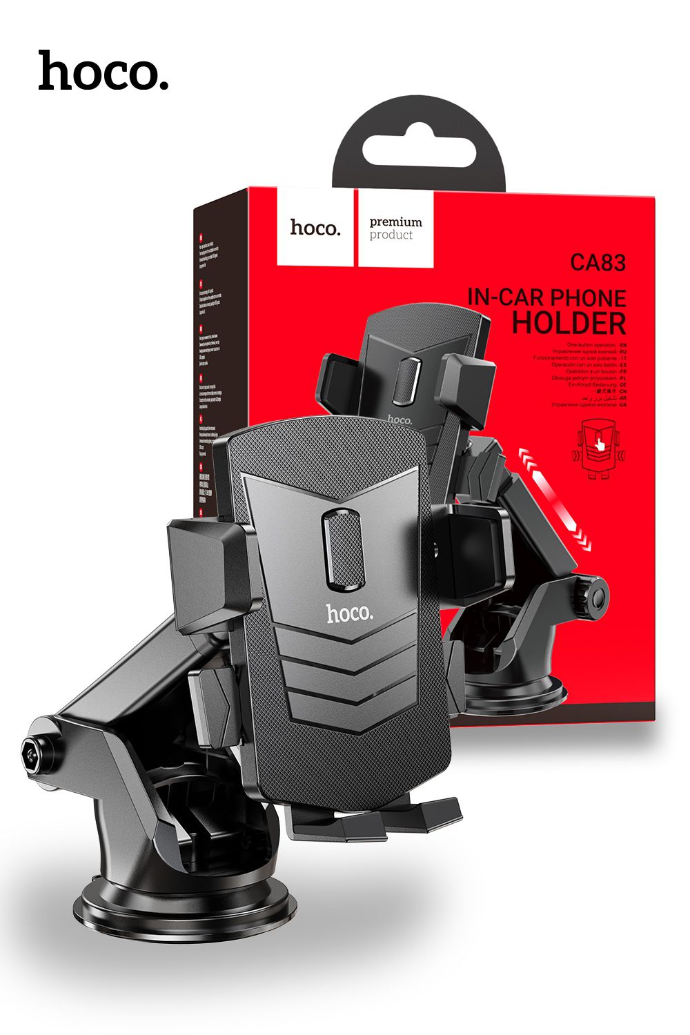 Hoco CA83 Phone Holder One Button Center Console In-Car Strong Hold Portable-Black