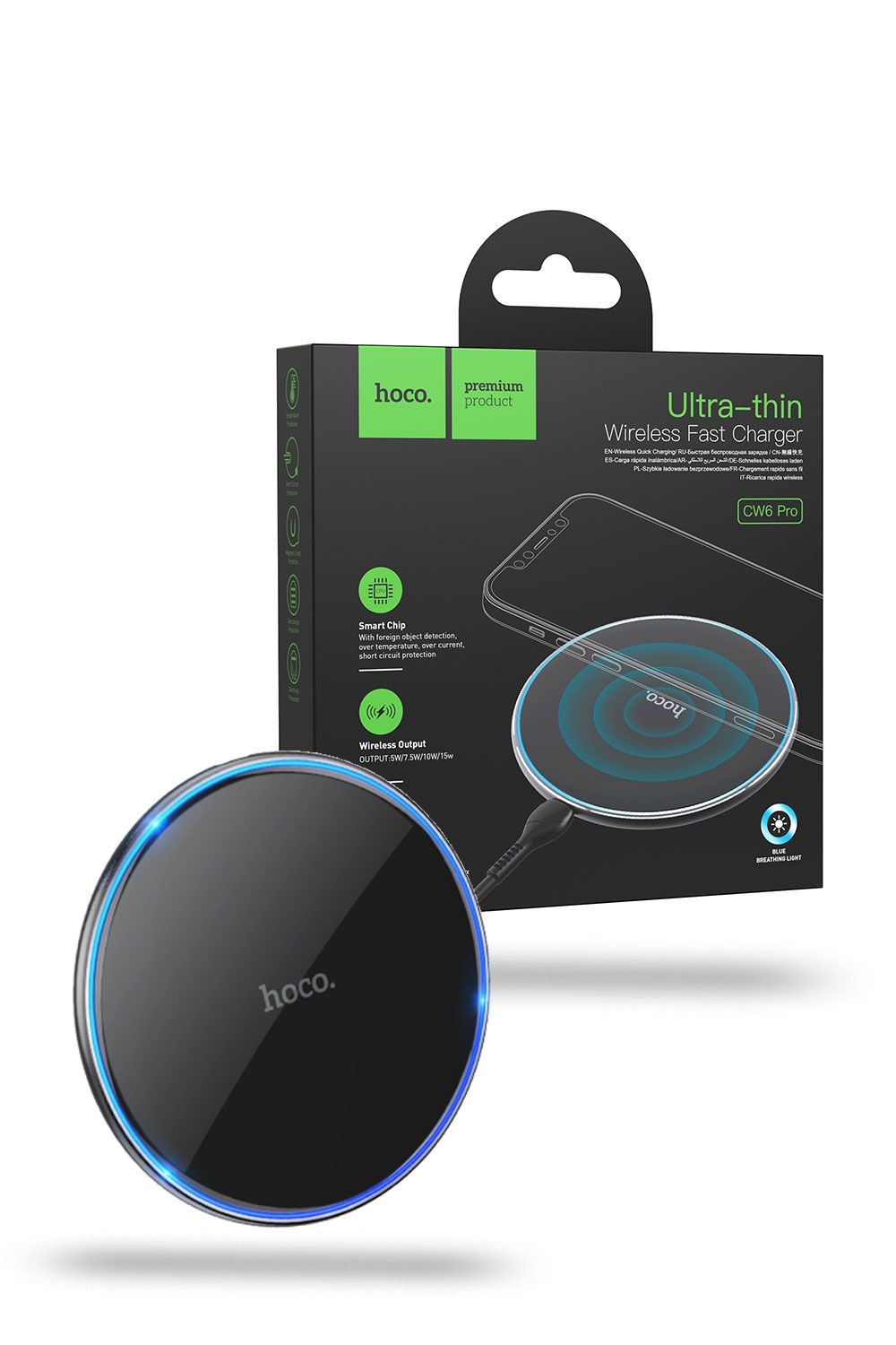 Hoco Wireless Charger Qi 15W Charging Pad Compactable For All Wireless Devices- Black