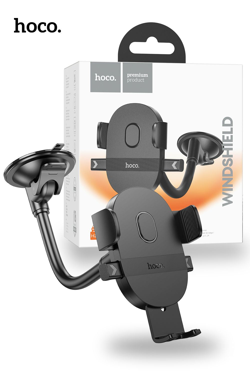 Hoco Universal Mighty One Button Windshield Durable Car Holder With Clamp - Black