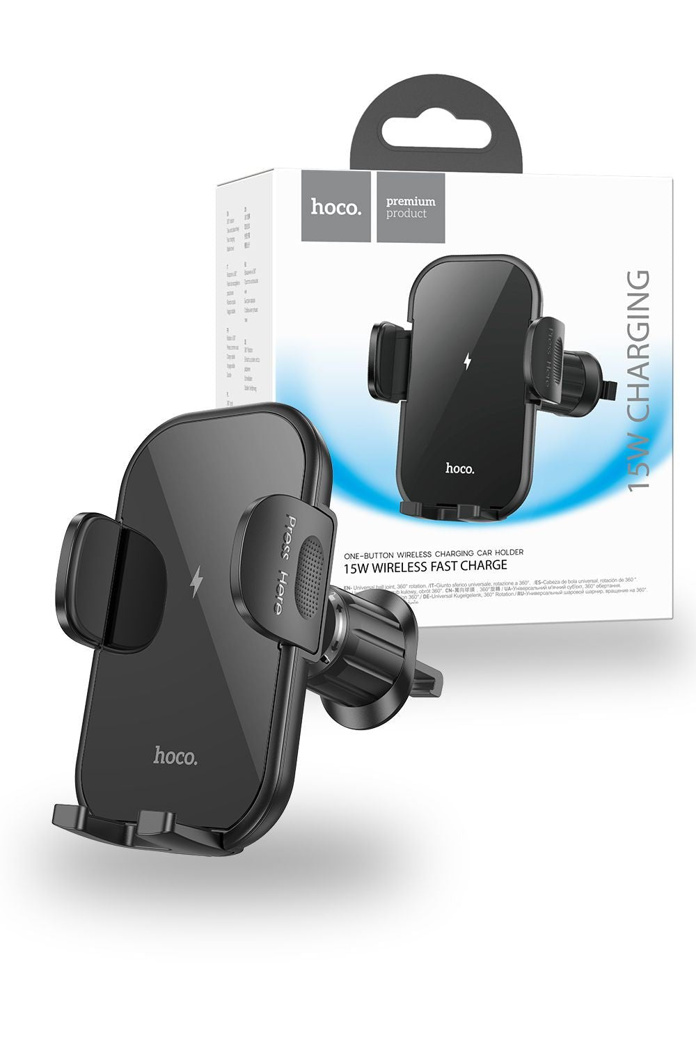 Hoco Wireless Car Charger Air vent Mount Fast Charging Phone Holder Dureble - Black