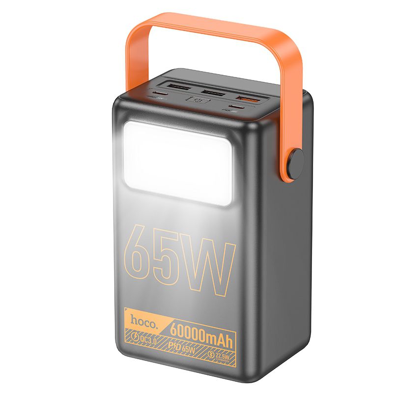 Hoco Portable Fast Powerbank Powermaster With LED Lamp 6000MAh PD 65W Rugged - Black