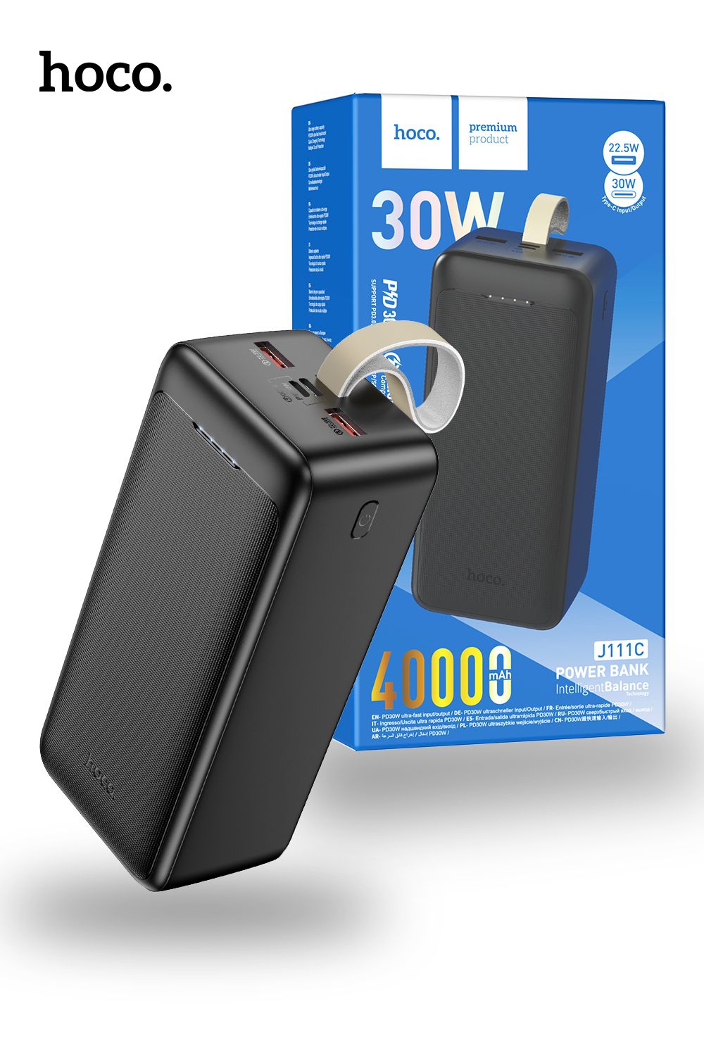 Hoco 40000mAh Portable Smart Charge Power Bank Intelligent Balance PD 30w - Black