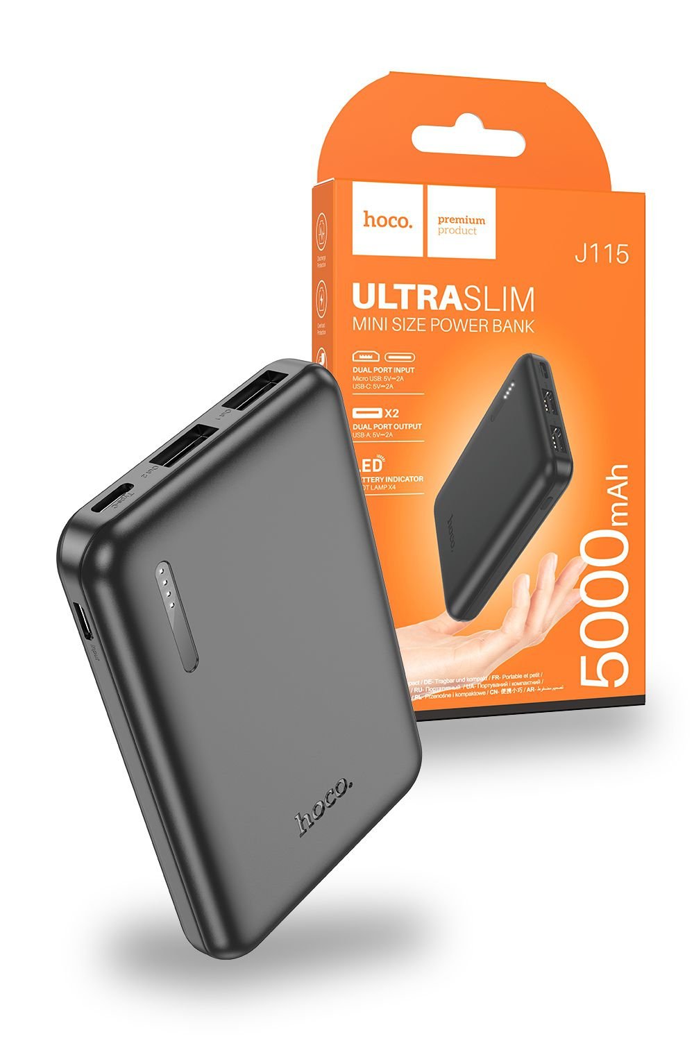 Hoco J115 Journey Fast Charging Dual Port USB-A & C Power Bank 5000mAh - Black