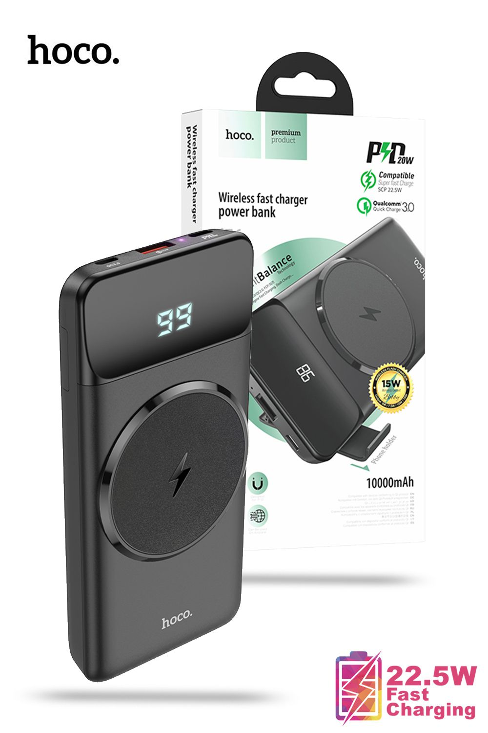 Hoco J76 22.5W PD QC3.0 Magnetic 15W Wireless Charging Power Bank 10000mAh