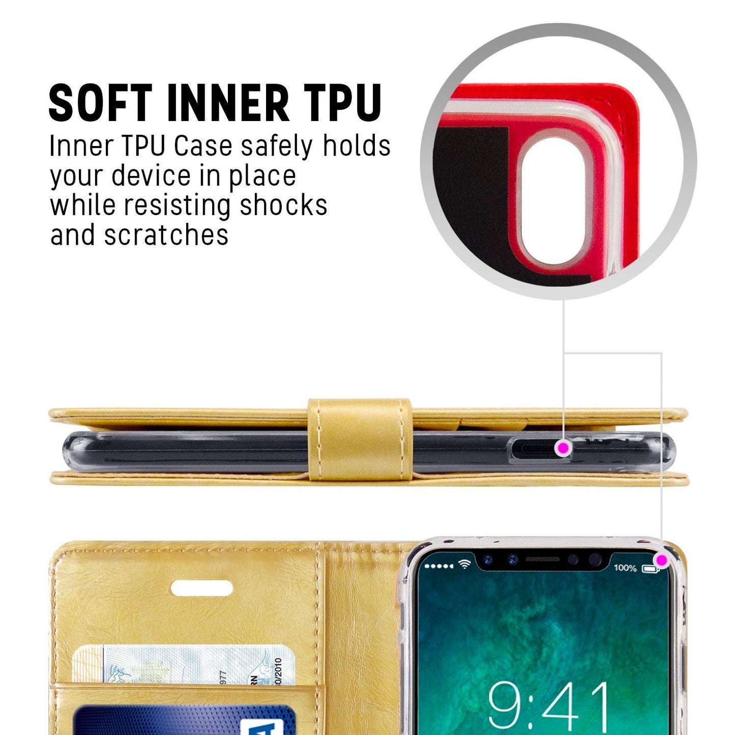 iPhone 15 Pro Max Goospery Mercury Blue Moon Diary - Gold