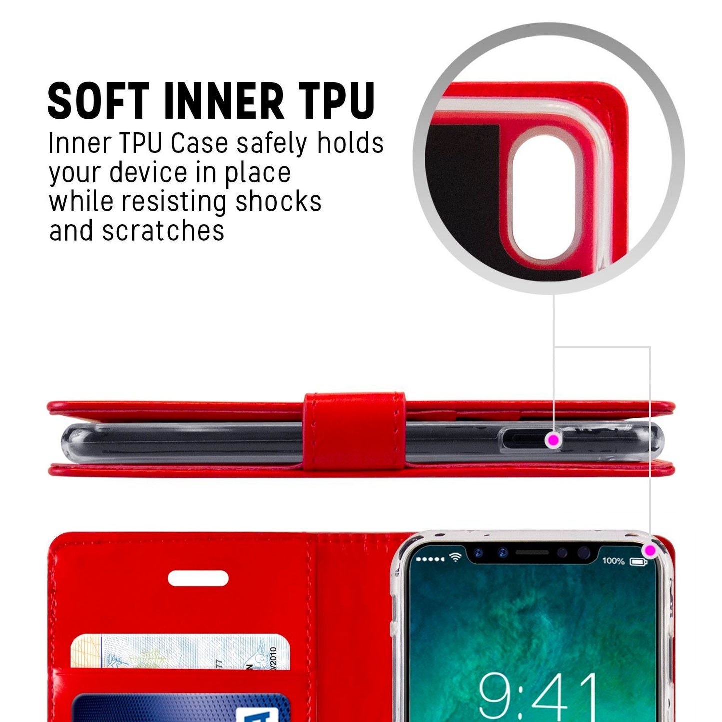 iPhone 14 Plus Goospery Mercury Blue Moon Diary - Red