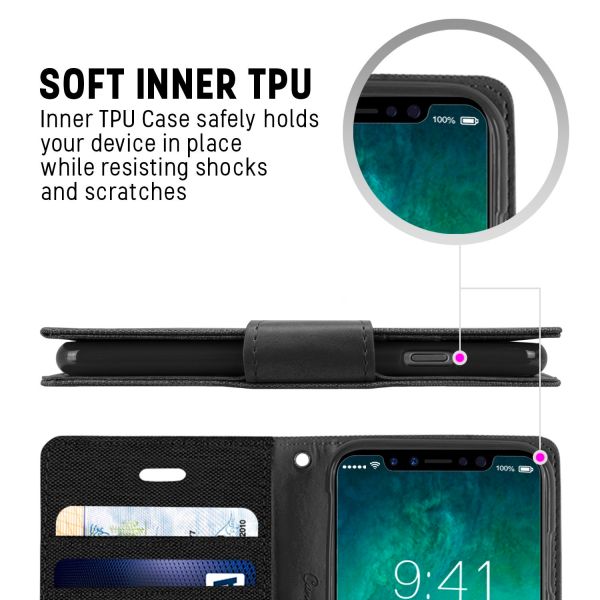 iPhone 14 Pro Max Goospery Mercury Canvas Diary - Black