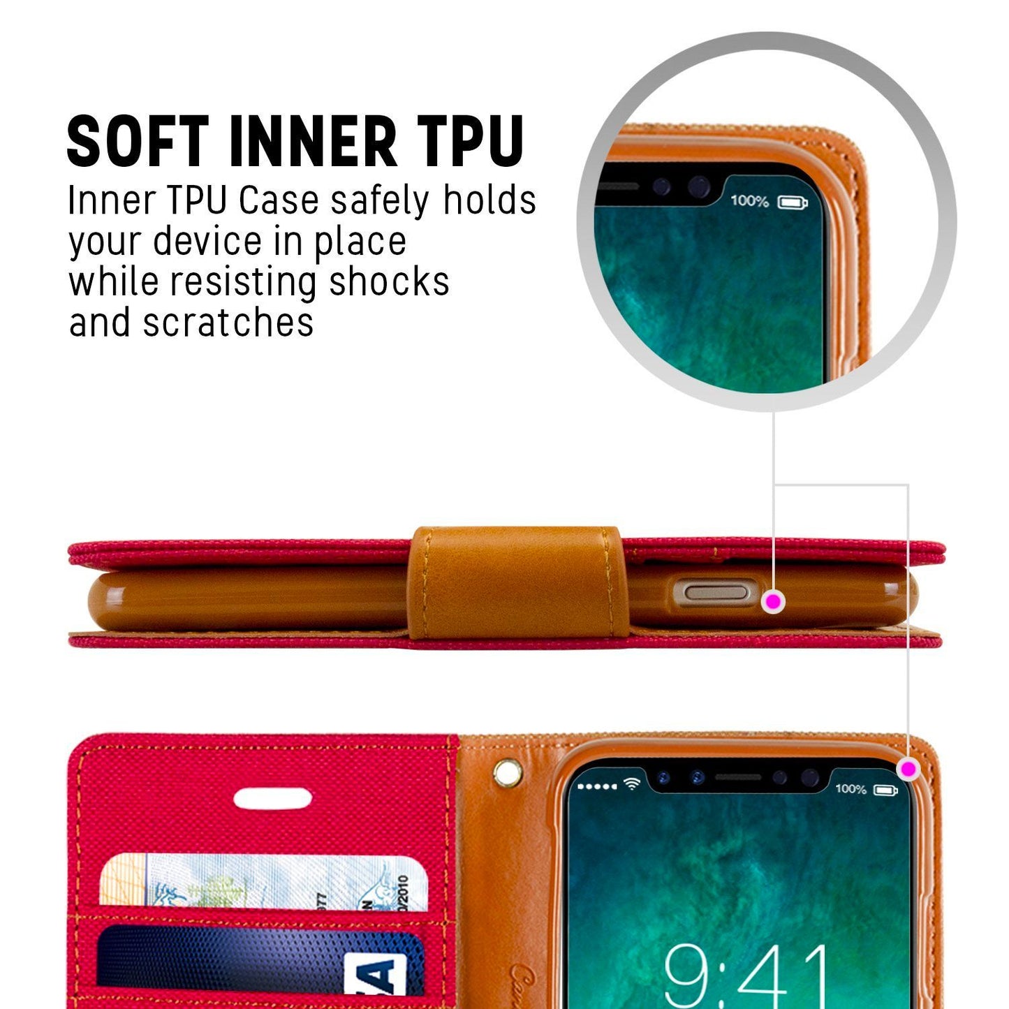 iPhone 14 Goospery Mercury Canvas Diary - Red