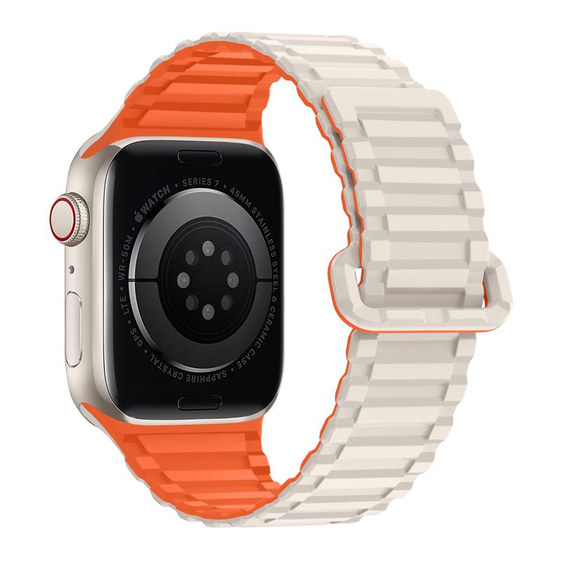 Apple Watch 38 / 40 / 41 / 42mm hoco. iWatch WA06 Flexible series military pattern magnetic silicone strap - starlight with orange