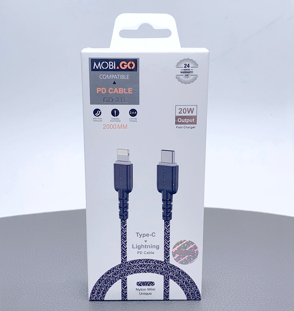 Braided Fast Charging Cable Mobigo 2m Nylon PD 65W Type-C To iPhone Cable