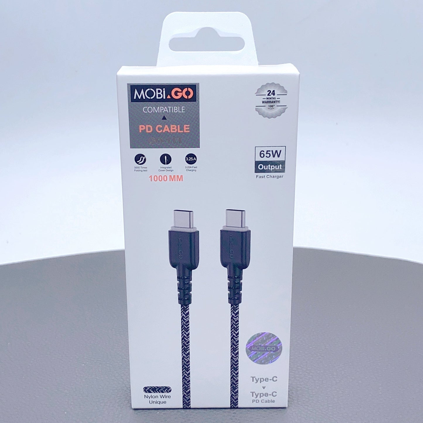 Braided charging cable Mobigo 1m PD 65W Type-C To Type-C Cable