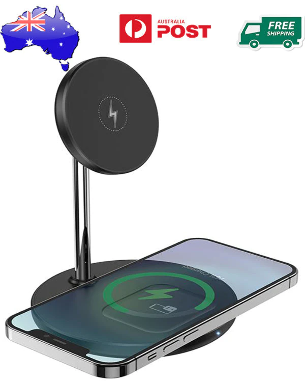 Hoco S23 Magnetic 2in1 15W Wireless Fast Charger - Black