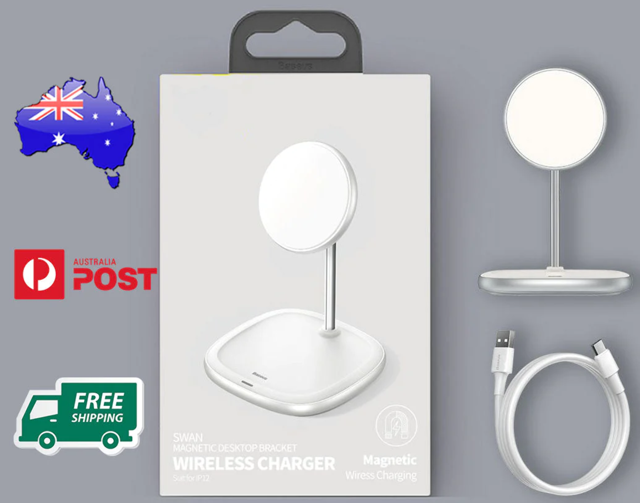 Baseus 15W Swan Magnetic Desktop Fast Wireless Charger - Black