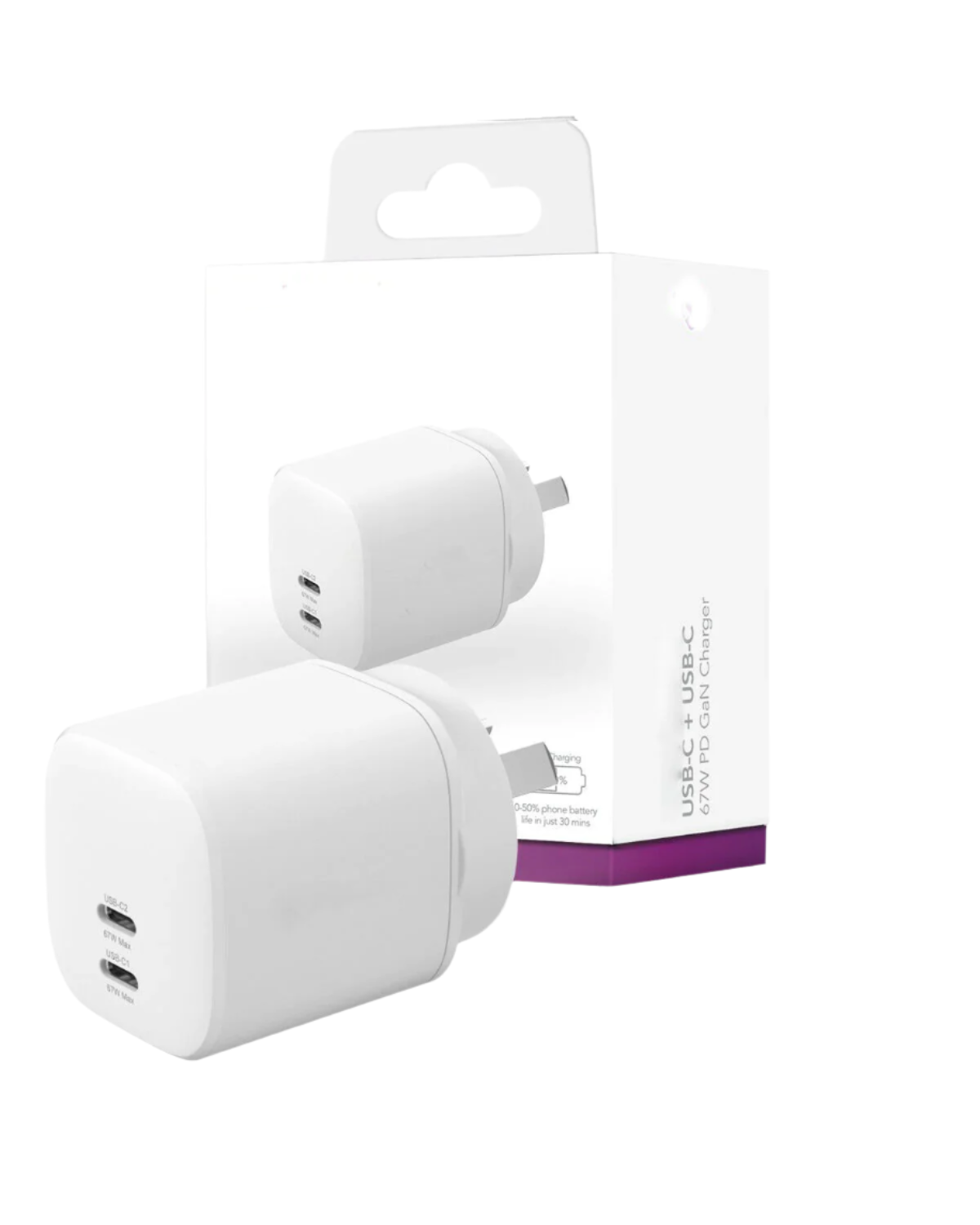 Dual USB-C 67W Fast PD QC GaN Charger Power Adapter With Smart IC for Phones