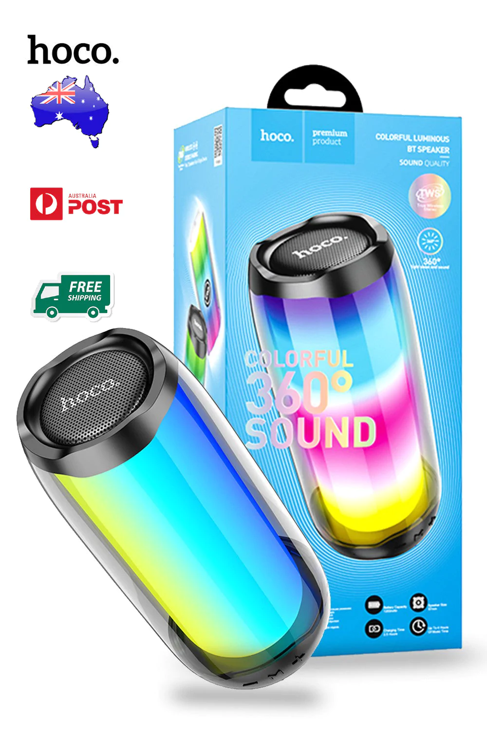 Colourful Luminous Portable Bluetooth Loud 360 TWS Wireless Speaker AUX USB TF